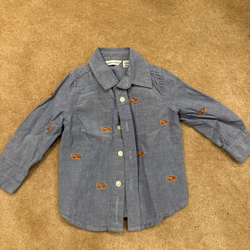 Janie and Jack Light Blue Shirt with Tiger Embroidery